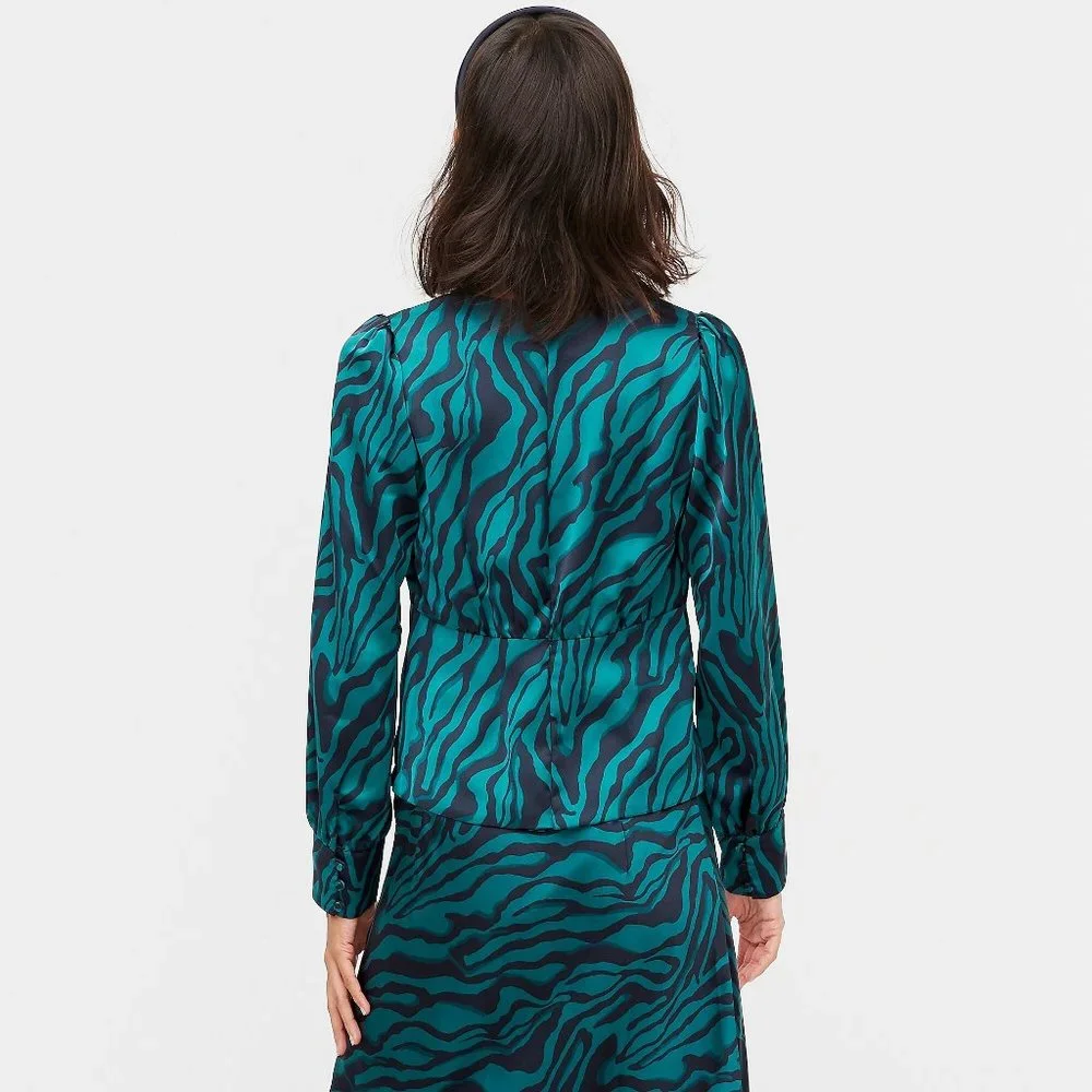 J. Crew Deep V-Neck Zebra Stripe‎ Button-Front Top